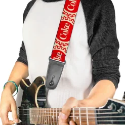Guitar Strap - Vintage COKE Bottle Caps White/Red