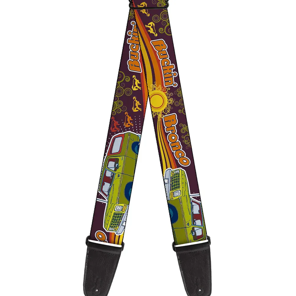 Guitar Strap - Vintage Ford Bronco-BUCKIN' BRONCO Wine Red Orange Green