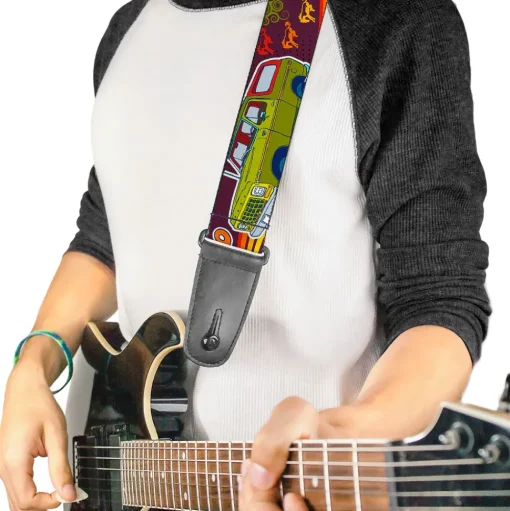 Guitar Strap - Vintage Ford Bronco-BUCKIN' BRONCO Wine Red Orange Green