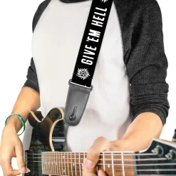 Guitar Strap - Winchester Pentagram GIVE 'EM HELL Black White