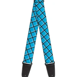 Guitar Strap - Wire Grid Baby Blue Black White