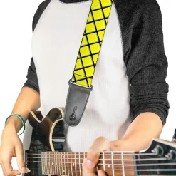 Guitar Strap - Wire Grid Yellow Black Gray