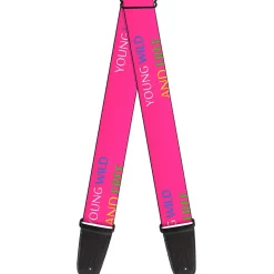 Guitar Strap - YOUNG WILD AND FREE Pink White Blue Yellow Green