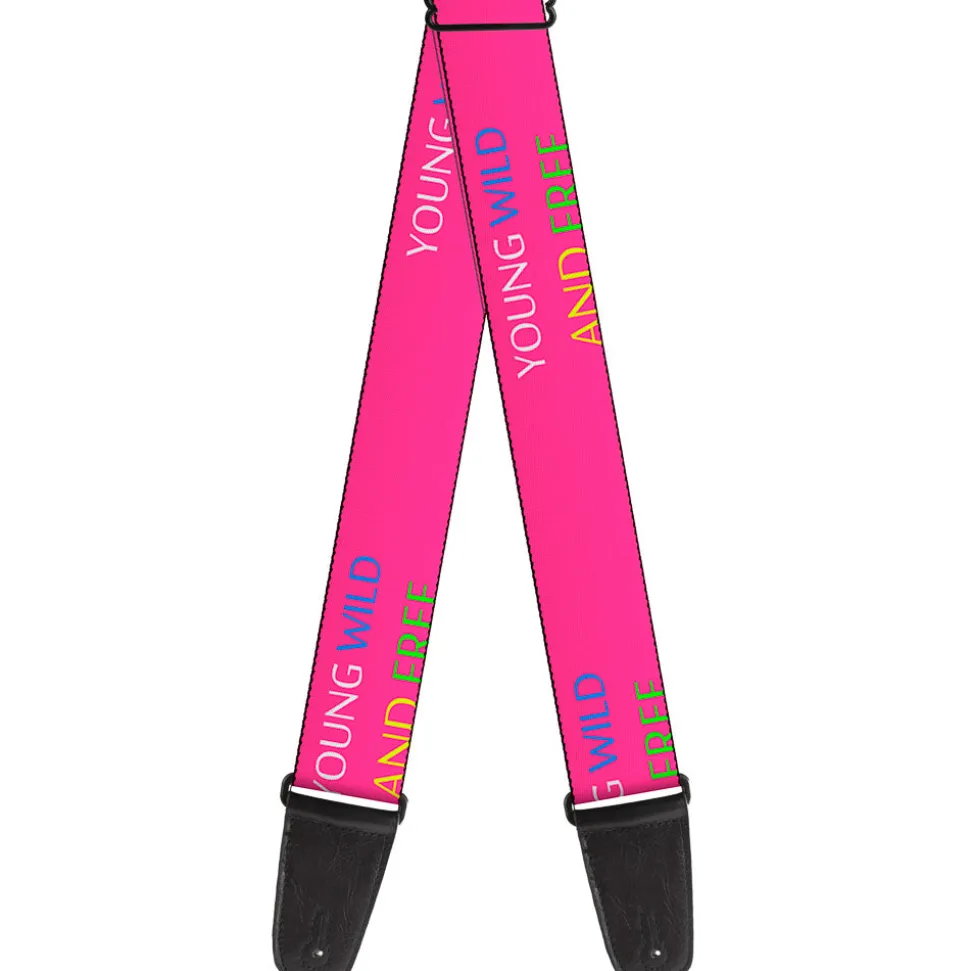 Guitar Strap - YOUNG WILD AND FREE Pink White Blue Yellow Green