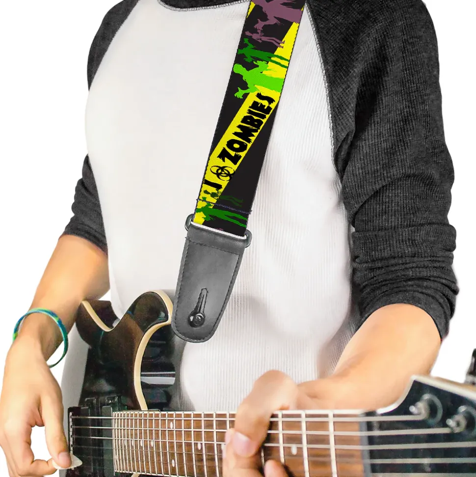Guitar Strap - Zombies Biohazard Black Yellow Green