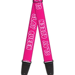 Guitar Strap -SLAY QUEEN Bubble Text Pink/White