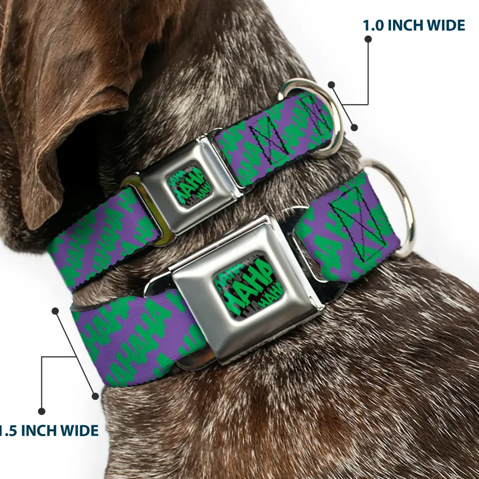 HAHA Stacked Full Color Black/Gray/Green Seatbelt Buckle Collar - Joker HAHAHA Purple/Green