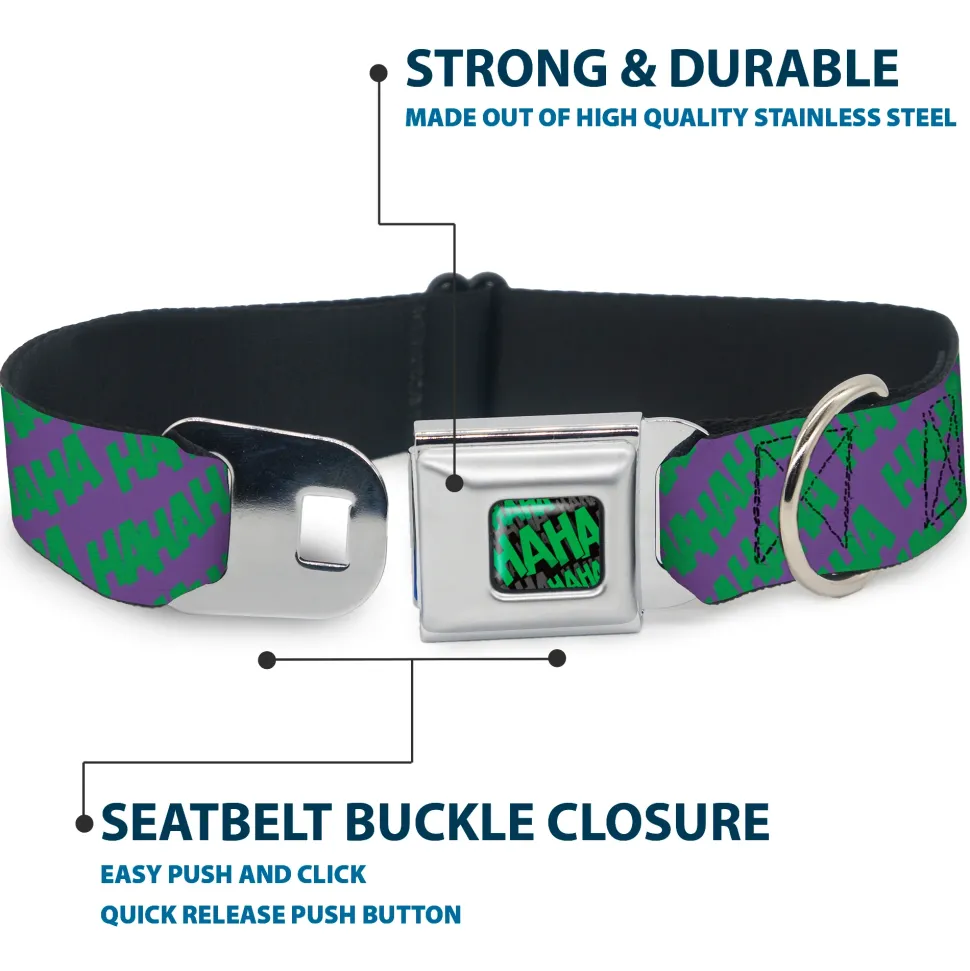 HAHA Stacked Full Color Black/Gray/Green Seatbelt Buckle Collar - Joker HAHAHA Purple/Green