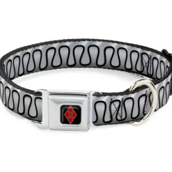 Harley Quinn Diamond Black/Red Seatbelt Buckle Collar - Harley Quinn's Collar Ruffle White/Black