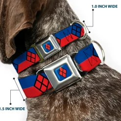 Harley Quinn Diamond Full Color Blue/Black/Red Seatbelt Buckle Collar - Harley Quinn Diamond/Stripe Red/Blue