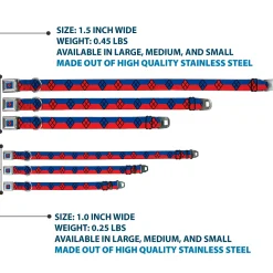 Harley Quinn Diamond Full Color Blue/Black/Red Seatbelt Buckle Collar - Harley Quinn Diamond/Stripe Red/Blue