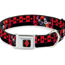 Harley Quinn Diamond Full Color Black Red Seatbelt Buckle Collar - HARLEY QUINN Bomb Poses/Suits Black/Purple/Red