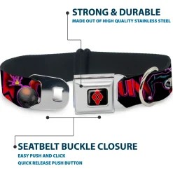 Harley Quinn Diamond Full Color Black Red Seatbelt Buckle Collar - HARLEY QUINN Bomb Poses/Suits Black/Purple/Red