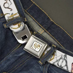 Harry Potter HP Logo Watercolor Full Color White/Yellows Seatbelt Belt - Harry Potter 4-Icons Watercolor White/Multi Color Webbing