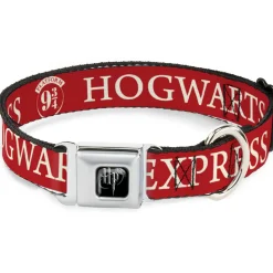 Harry Potter Logo Full Color Black/White Seatbelt Buckle Collar - HOGWARTS EXPRESS 9¾ Red/White