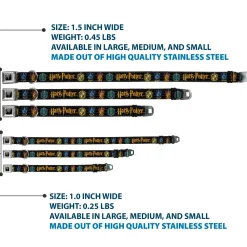 Harry Potter Logo Full Color Black/White Seatbelt Buckle Collar - HARRY POTTER Hufflepuff/Ravenclaw/Gryffindor/Slytherin Coat of Arms Black