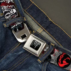 Harry Potter Logo Full Color Black/White Seatbelt Belt - DEATH EATER Scroll/Symbol Black/Gray/White/Red Webbing