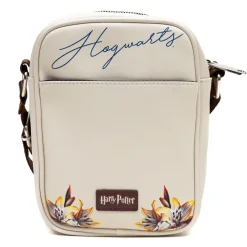 Harry Potter Vegan Leather Round Crossbody Bag with Adjustable Straps, Hogwarts Floral Fantasy Off White