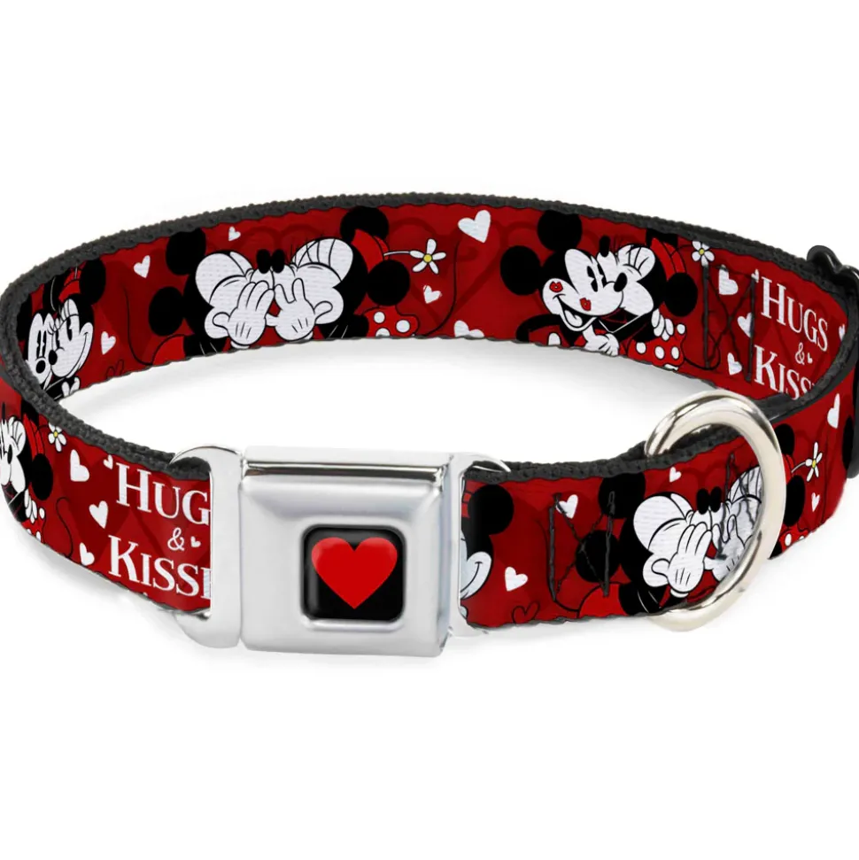 Heart Full Color Black/Red Seatbelt Buckle Collar - Mickey & Minnie HUGS & KISSES Poses Reds/White