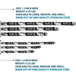 Hell's Paradise Kanji Title Logo Full Color Black/White Seatbelt Buckle Collar - Hell's Paradise Gabimaru and Sagiri Eyes and Title Logo Black/White