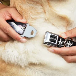 Hell's Paradise Kanji Title Logo Full Color Black/White Seatbelt Buckle Collar - Hell's Paradise Gabimaru and Sagiri Eyes and Title Logo Black/White