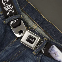 Hell's Paradise Kanji Title Logo Full Color Black/White Seatbelt Belt - Hell's Paradise Gabimaru and Sagiri Eyes and Title Logo Black/White Webbing