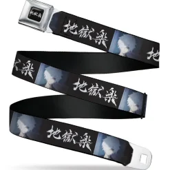 Hell's Paradise Kanji Title Logo Full Color Black/White Seatbelt Belt - Hell's Paradise Kanji Title Logo and Gabimaru Face Black/White Webbing