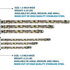 Hell's Paradise Kanji Title Logo Full Color Black/White Seatbelt Buckle Collar - Hell's Paradise Chibi Aza Chobei Axe Poses Scattered Gray