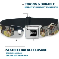 Hell's Paradise Kanji Title Logo Full Color Black/White Seatbelt Buckle Collar - Hell's Paradise Chibi Aza Chobei Axe Poses Scattered Gray