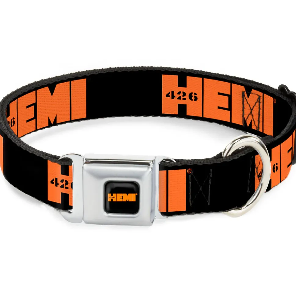 HEMI 426 Logo Full Color Black Orange Seatbelt Buckle Collar - HEMI 426 Logo Repeat Black/Orange