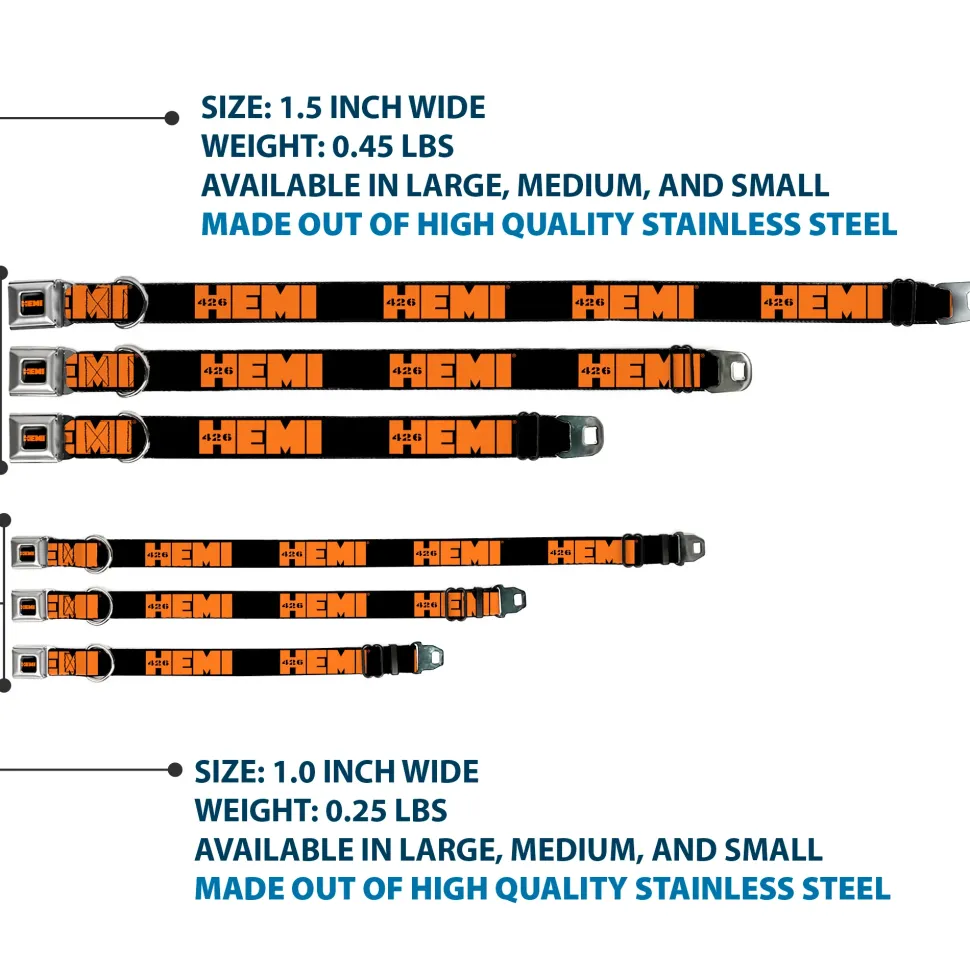 HEMI 426 Logo Full Color Black Orange Seatbelt Buckle Collar - HEMI 426 Logo Repeat Black/Orange