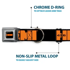 HEMI 426 Logo Full Color Black Orange Seatbelt Buckle Collar - HEMI 426 Logo Repeat Black/Orange