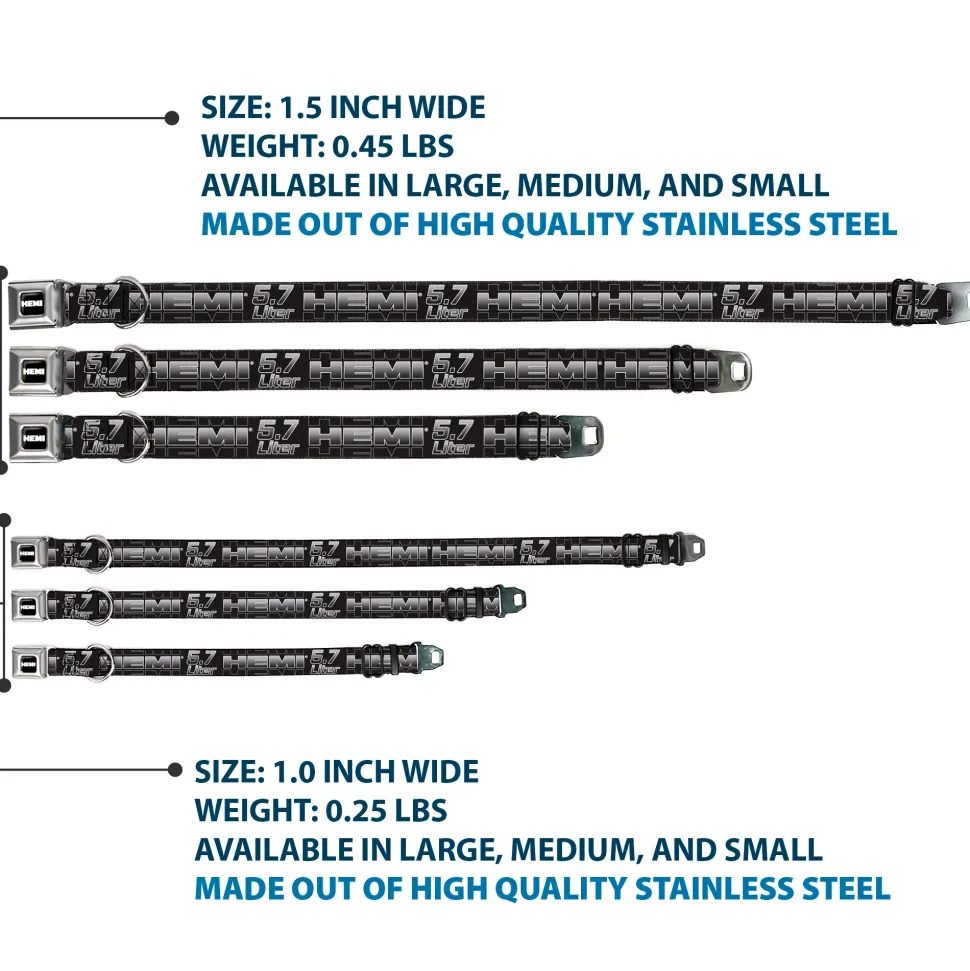 HEMI Bold Full Color Black White Seatbelt Buckle Collar - HEMI 5.7 LITER Black/White/Silver-Fade