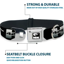 HEMI Elephant Logo Full Color Black/White Seatbelt Buckle Collar - HEMI 426/Elephant Logo 50 YEARS Black/White/Silver-Fade
