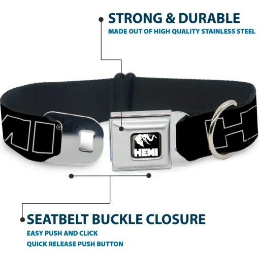 HEMI Elephant Logo Full Color Black White Seatbelt Buckle Collar - HEMI Bold Outline Black/White