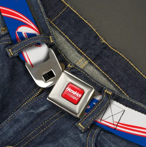 HENDRICK MOTORSPORTS Checker Logo Full Color Red/White Seatbelt Belt - Kyle Larson #5 Car Scheme White/Blue/Red Webbing