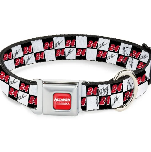 HENDRICK MOTORSPORTS Checker Logo Full Color Red/White Seatbelt Buckle Collar - William Byron Autograph and #24 Checker Logo Black/White/Red
