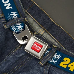 HENDRICK MOTORSPORTS Checker Logo Full Color Red/White Seatbelt Belt - JEFF GORDON #24 Hendrick Motorsports Racing Logo Blue/White/Yellow Webbing