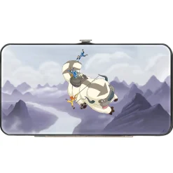 Hinged Wallet - Avatar the Last Airbender Appa Carrying 4-Character Group Scene Over Mountains + Logo Grays Black