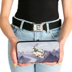Hinged Wallet - Avatar the Last Airbender Appa Carrying 4-Character Group Scene Over Mountains + Logo Grays Black