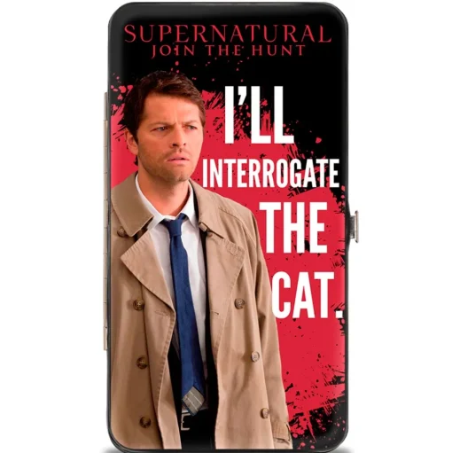 Hinged Wallet - Castiel I'LL INTERROGATE THE CAT Black Blood Splatter White