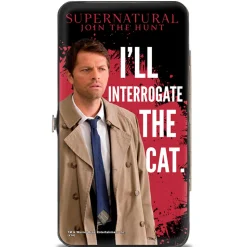 Hinged Wallet - Castiel I'LL INTERROGATE THE CAT Black Blood Splatter White