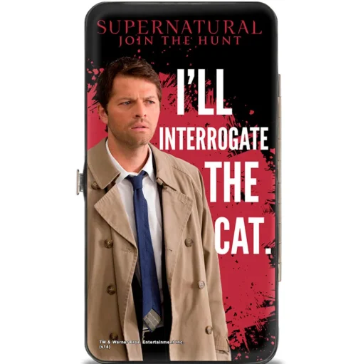 Hinged Wallet - Castiel I'LL INTERROGATE THE CAT Black Blood Splatter White