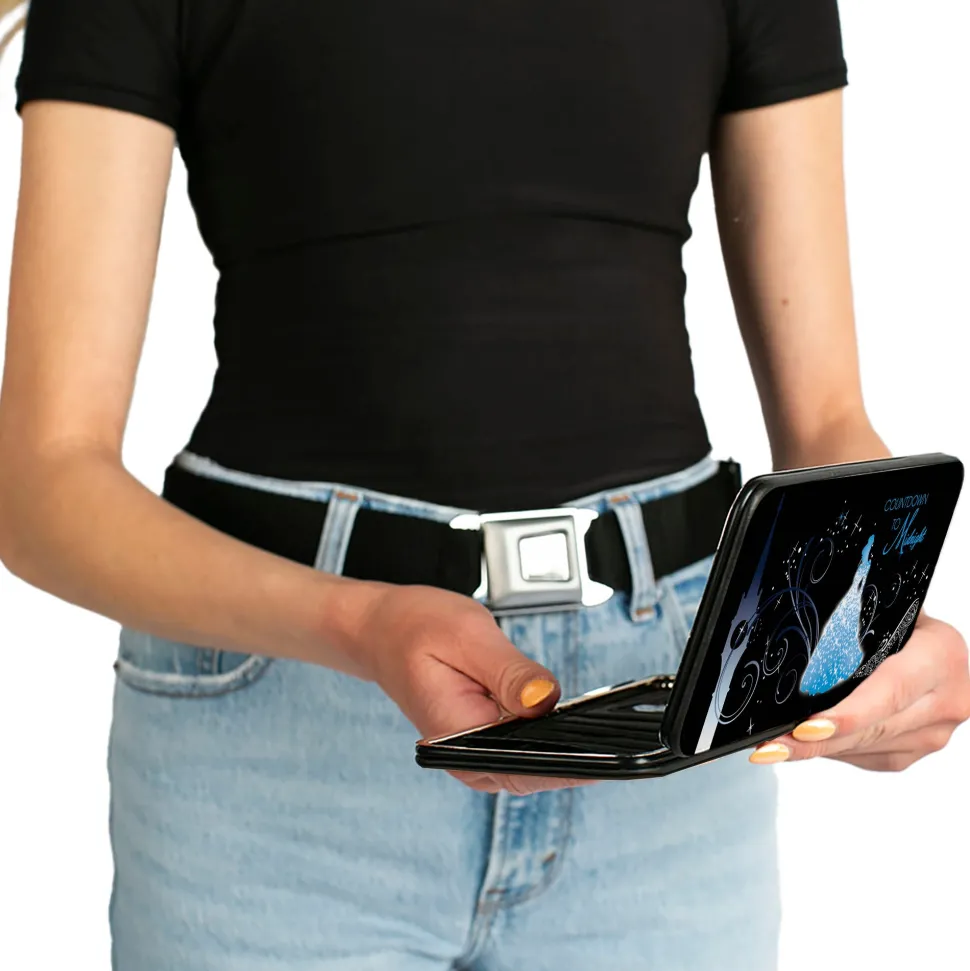 Hinged Wallet - Cinderella COUNTDOWN TO MIDNIGHT Pose + Pumpkin Coach Silhouette Black Blues White