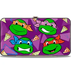 Hinged Wallet - Classic Teenage Mutant Ninja Turtles Faces + I "PIZZA-HEART" TMNT Purple Triangles Pizza