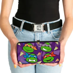 Hinged Wallet - Classic Teenage Mutant Ninja Turtles Faces + I "PIZZA-HEART" TMNT Purple Triangles Pizza