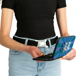 Hinged Wallet - Dancing Bear Trio Rays Swirl Blues Purples Black White