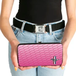Hinged Wallet - Ford Mustang w Bars CORNER w Text PINK