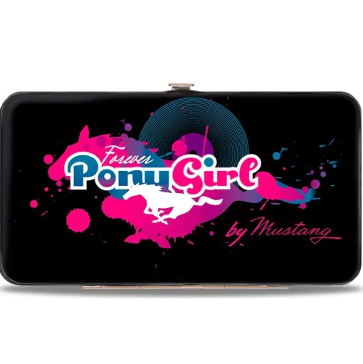 Hinged Wallet - FOREVER PONY GIRL Mustang Silhouette Black Blues Pinks