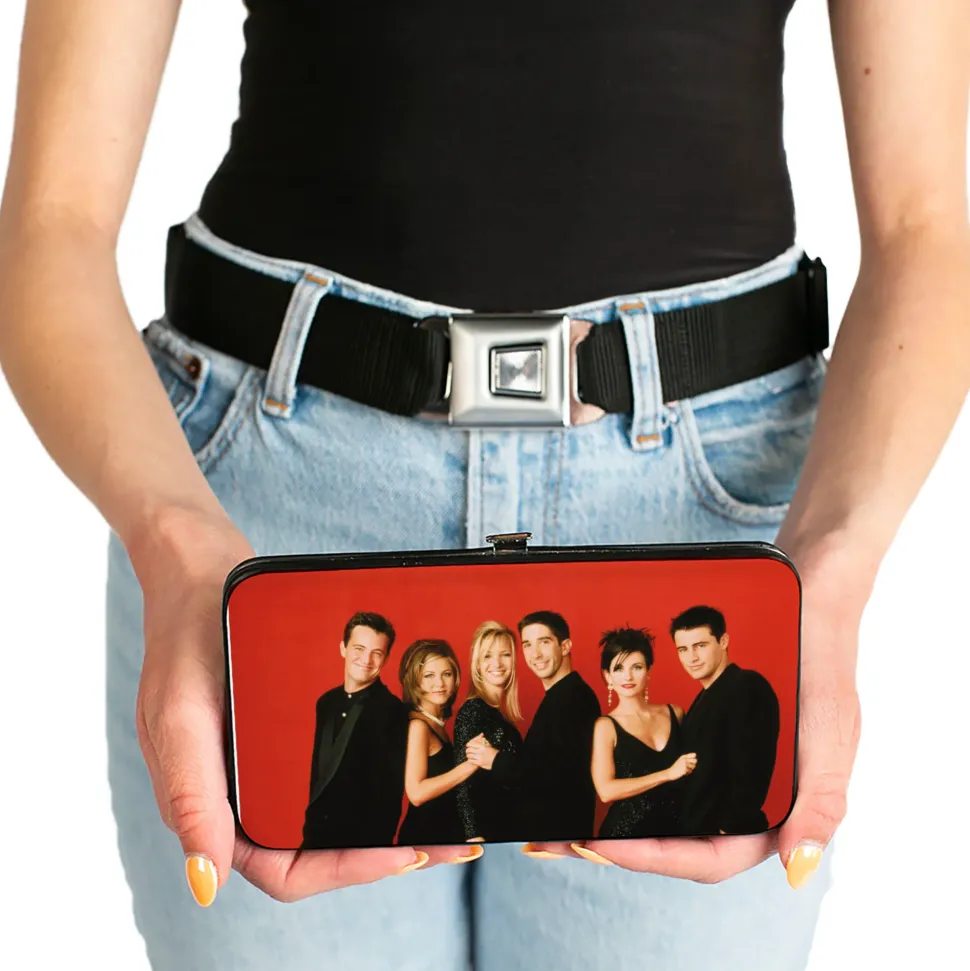 Hinged Wallet - Friends Season 2 6-Character Vivid Group Pose Red + FRIENDS THE TELEVISION SERIES Logo Black White Multi Color